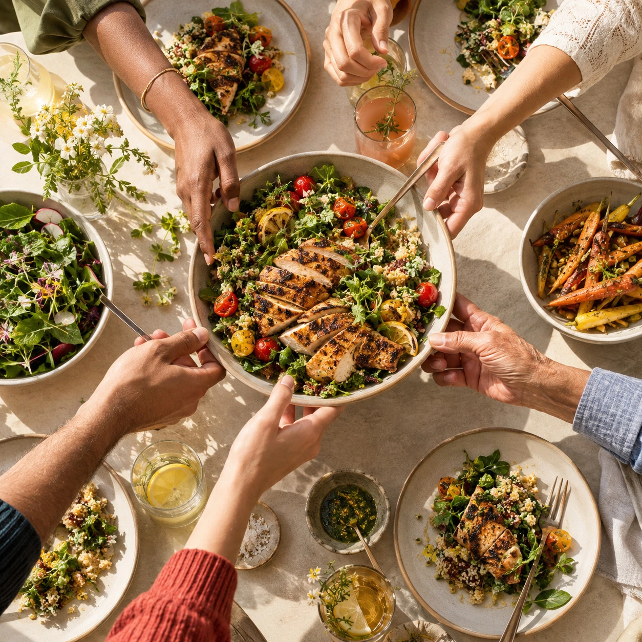 People sharing a nourishing meal around one table
